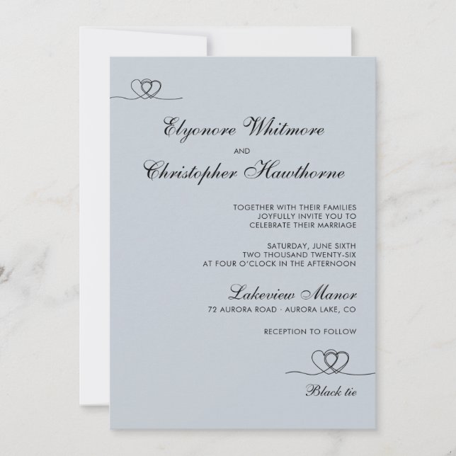 Invitación Dusty Blue Elegant Chic Calligraphy Wedding (Anverso)