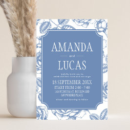 Invitación Dusty Blue Elegant Chinoiserie Boda
