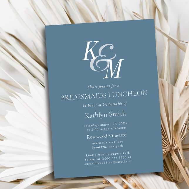 Invitación Dusty Blue Elegant Classic Bridesmaids Luncheon (Subido por el creador)