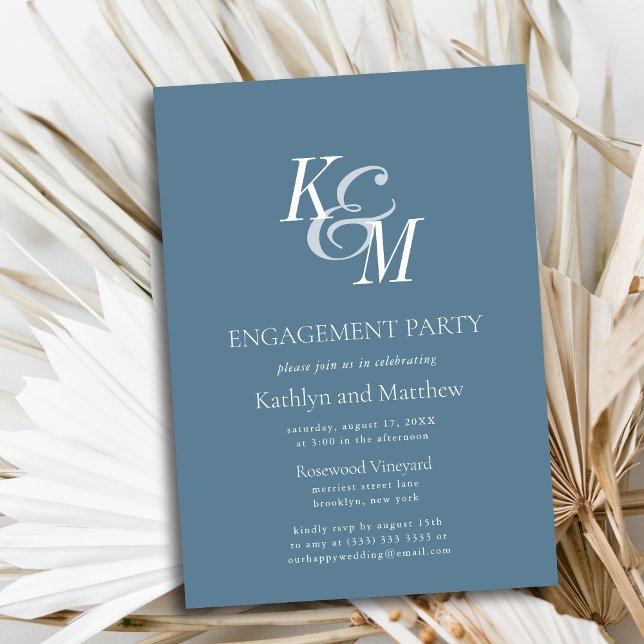 Invitación Dusty Blue Elegant Classic Engagement Party (Subido por el creador)
