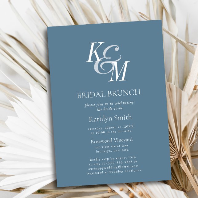 Invitación Dusty Blue Elegant Classic Simple Bridal Brunch (Subido por el creador)