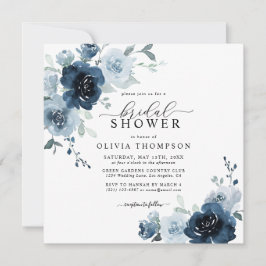 Invitación Dusty Blue Elegant Ducha Botánica Bridal de la Mar