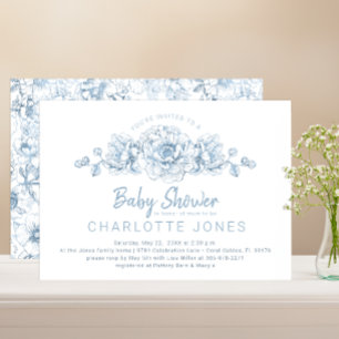 Invitación Dusty Blue Elegant Floral Baby Shower
