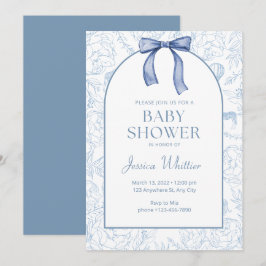 Invitación Dusty Blue Elegant Floral Baby Shower