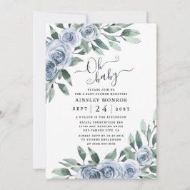 Invitación Dusty Blue Elegant Floral Boho Rústico Baby Shower
