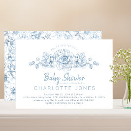 Invitación Dusty Blue Elegant Floral Invite a Baby Shower