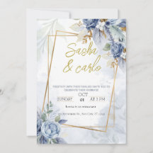 Dusty Blue Elegant Floral Wedding Invitable card
