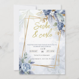 Invitación Dusty Blue Elegant Floral Wedding Invitable card