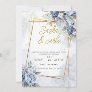 Invitación Dusty Blue Elegant Floral Wedding Invitable card