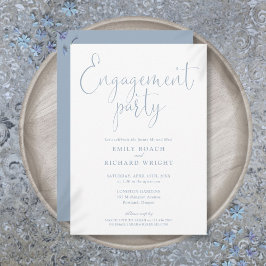 Invitación Dusty Blue Elegant Script Engagement Party