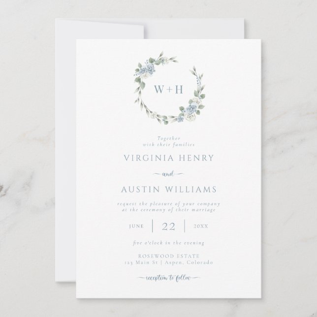 Invitación Dusty Blue Elegant Wedding Invitation (Anverso)