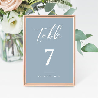 Invitación Dusty Blue Elegant Wedding Table Number Card