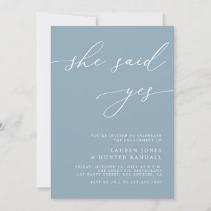 Invitación Dusty Blue Elegant Whimsical Yes Engagement Party