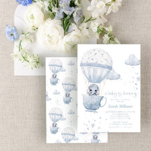 Invitación Dusty Blue Elephant Baby prepara Baby Shower