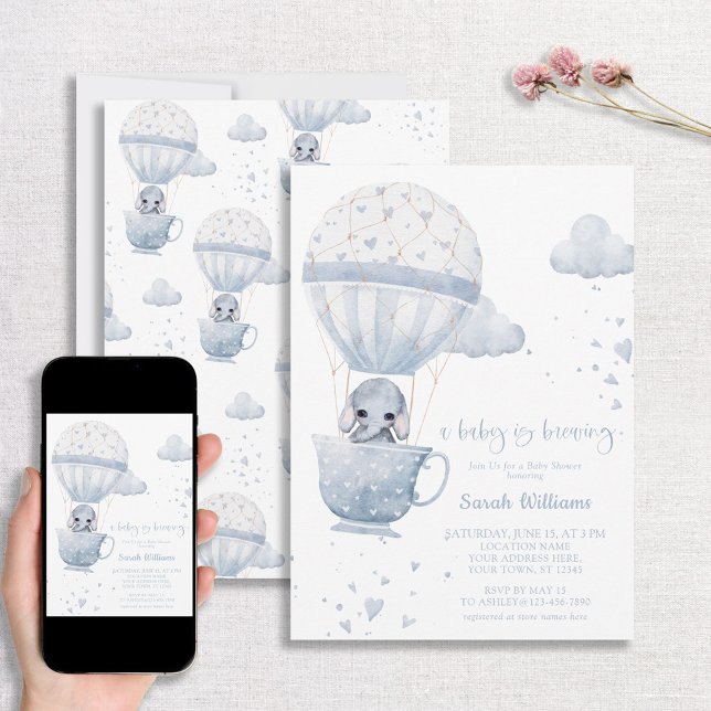 Invitación Dusty Blue Elephant Baby prepara Baby Shower (Subido por el creador)