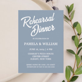 Invitación Dusty Blue estilo simple Boda ensayo Cena