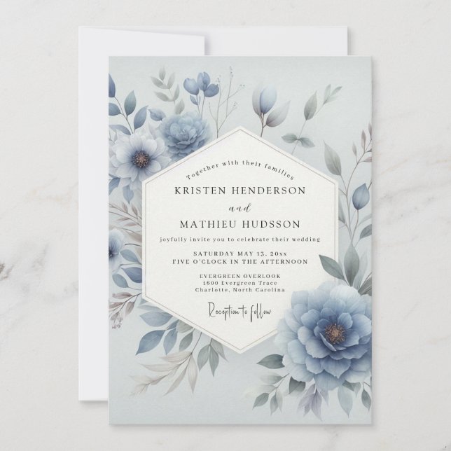 Invitación Dusty Blue Ethereal Floral Wedding (Anverso)