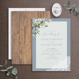 Invitación Dusty Blue Eucalyptus Boda de Madera Botánica