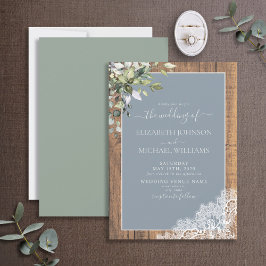 Invitación Dusty Blue Eucalyptus Boda de Madera Botánica
