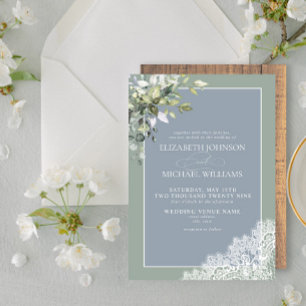 Invitación Dusty Blue Eucalyptus Boda de Madera Botánica Invi
