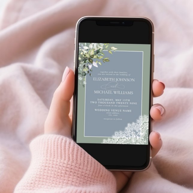 Invitación Dusty Blue Eucalyptus Boda de Madera Botánica Invi (Subido por el creador)