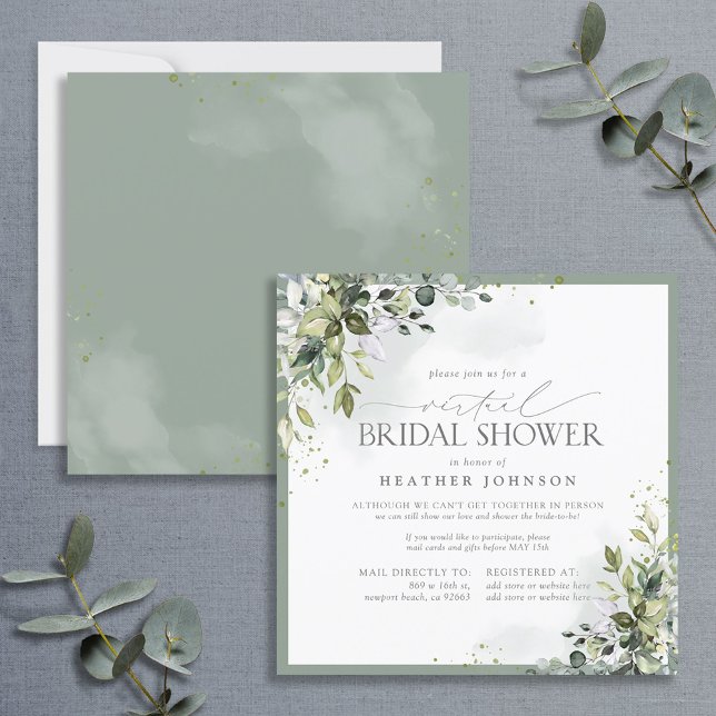 Invitación Dusty Blue Eucalyptus Botanical Virtual Shower (Subido por el creador)
