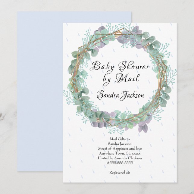 Invitación Dusty Blue Eucalyptus Boy Baby Shower por correo (Anverso / Reverso)