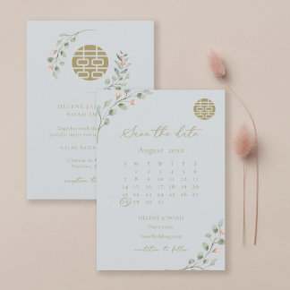 Invitación Dusty Blue Eucalyptus Chinese Save the Date