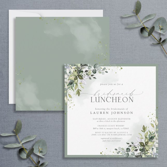 Invitación Dusty Blue Eucalyptus Floral Bridal Luncheon (Subido por el creador)