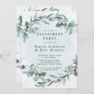 Invitación Dusty Blue Eucalyptus Green Engagement Party