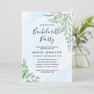 Invitación Dusty Blue Eucalyptus Greenery Bachelorette Party