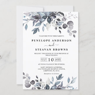 Invitación Dusty Blue Eucalyptus Greenery Boda