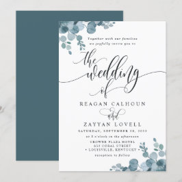 Invitación Dusty Blue Eucalyptus Greenery Boda