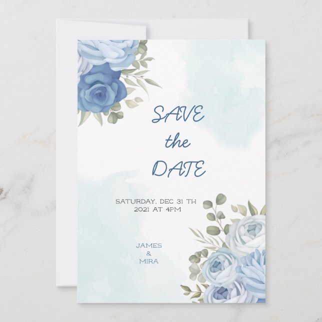 Invitación Dusty Blue Eucalyptus Greenery Boda I (Reverso)