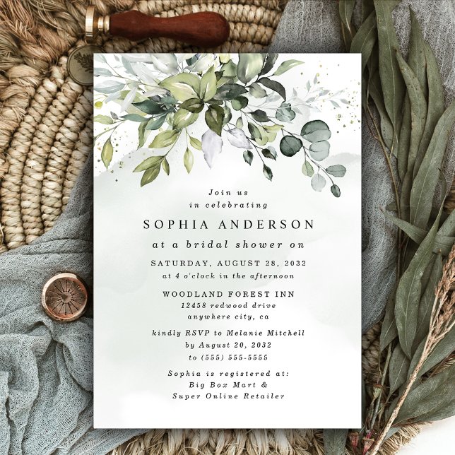 Invitación Dusty Blue Eucalyptus Greenery Boho Bridal Shower (Subido por el creador)