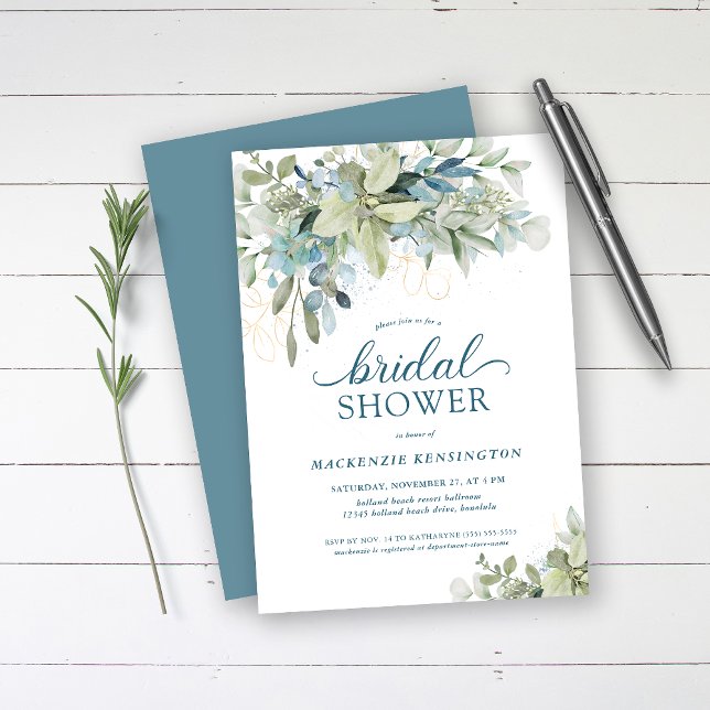Invitación Dusty Blue Eucalyptus Greenery Bridal Shower (Subido por el creador)
