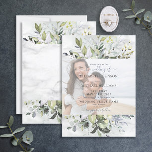 Invitación Dusty Blue Eucalyptus Greenery Marble Photo
