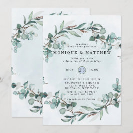 Invitación Dusty Blue Eucalyptus Greenery Rústico Boda