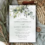 Invitación Dusty Blue Eucalyptus Greenery Succulent Wedding<br><div class="desc">Design features a bouquet of watercolor greenery, eucalyptus and a succulent over a dusty blue watercolor splash. The splash leans more gray (dusty) but if you want more of a blue splash... visit the RusticWeddings link and you'll find the collection. Design also features specks of painted (printed) gold and green....</div>