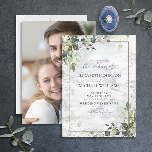 Invitación Dusty Blue Eucalyptus Greenery Succuly Photo