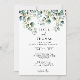 Invitación Dusty Blue Eucalyptus Greenery Suculento Boda
