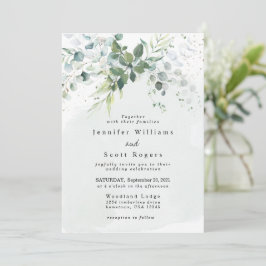 Invitación Dusty Blue Eucalyptus Greenery Suculento Boda
