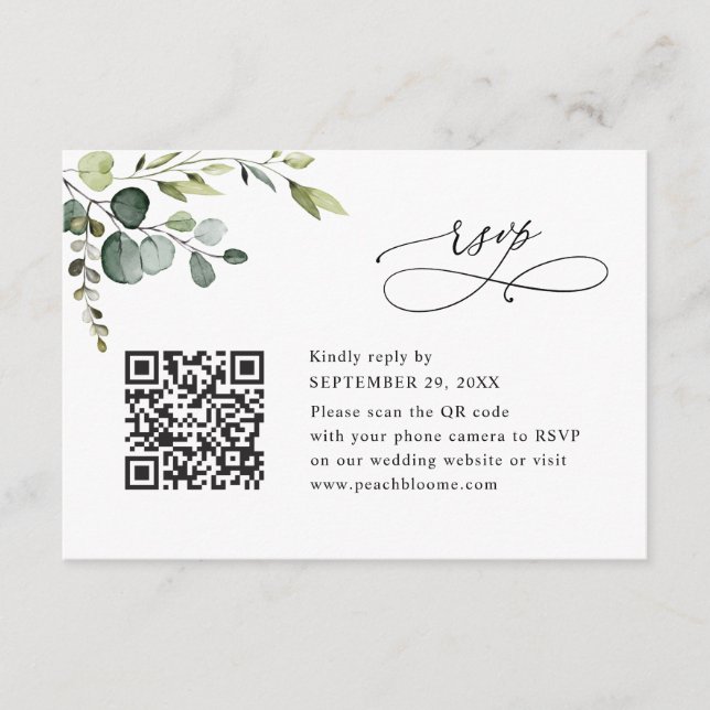 Invitación Dusty Blue Eucalyptus Greenery Wedding RSVP Card (Anverso)