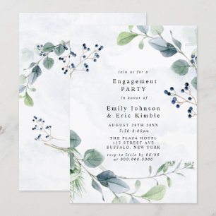 Invitación Dusty Blue Eucalyptus Rustic Engagement Party