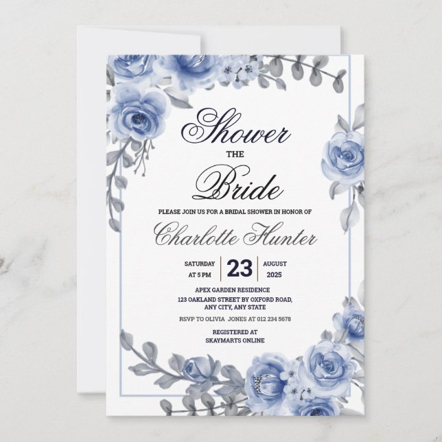 Invitación Dusty Blue Eucalyptus Suculum Bridal Shower Invi (Anverso)