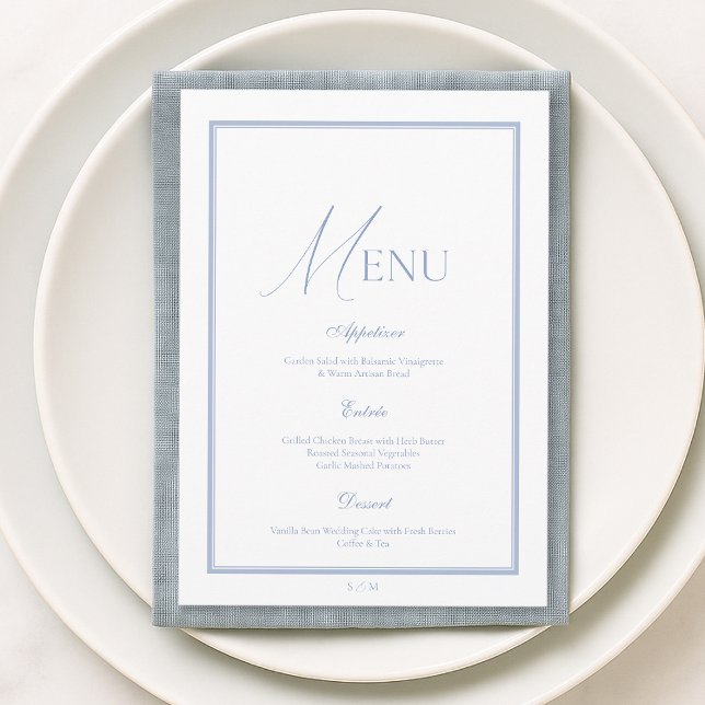Invitación Dusty Blue Fine Art Floral Wedding Menu Card (Subido por el creador)