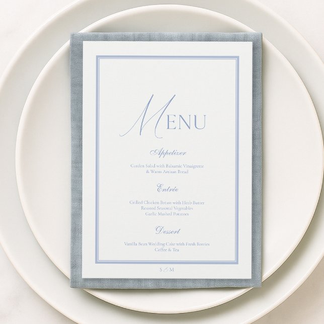 Invitación Dusty Blue Fine Art Floral Wedding Menu Card (Subido por el creador)