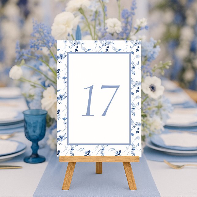 Invitación Dusty Blue Fine Art Floral Wedding Table Number  (Subido por el creador)