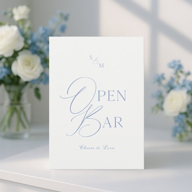 Invitación Dusty Blue Fine Art Open Bar Sign with Calligraphy (Subido por el creador)