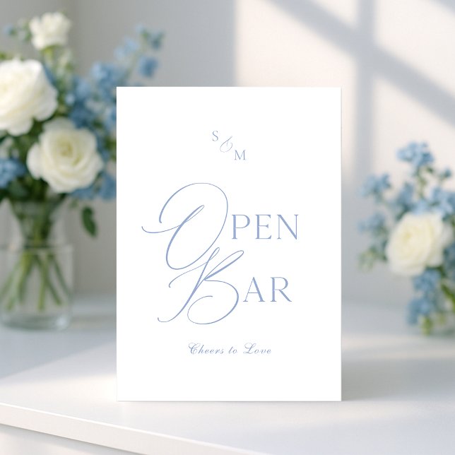Invitación Dusty Blue Fine Art Open Bar Sign with Calligraphy (Subido por el creador)